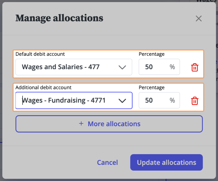 Manage allocations screen