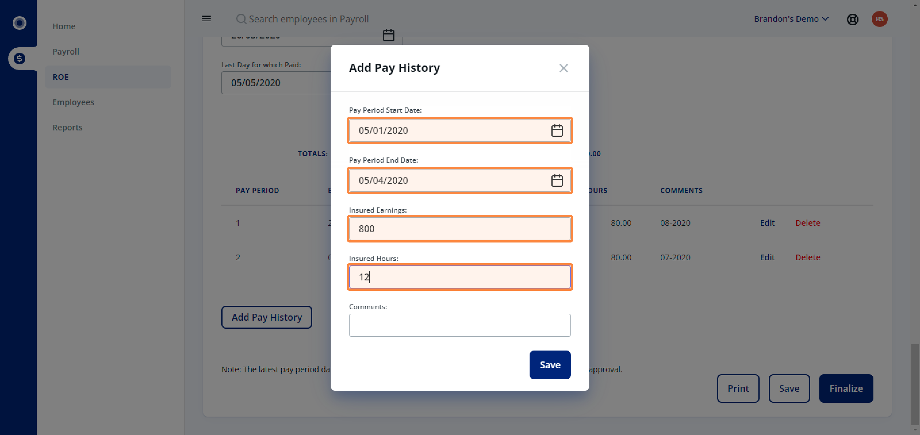 Why do I get the ROE error "last day for which paid must be within