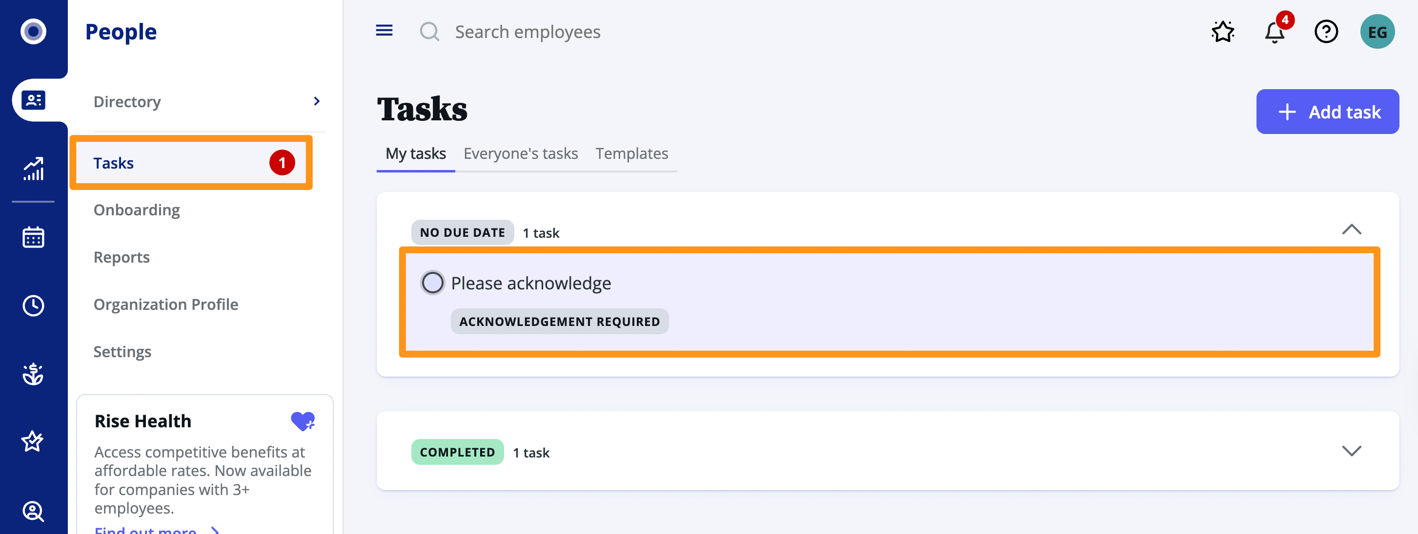 In-app notification for a document acknowledgment.